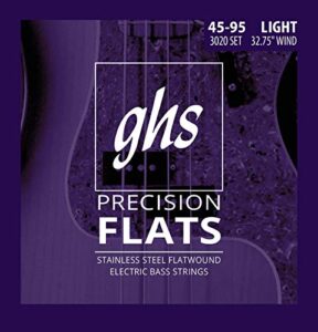 ghs strings 3020 short scale 4-string bass precision flats, stainless steel flatwound, 32.75" winding, light (.045-.095)