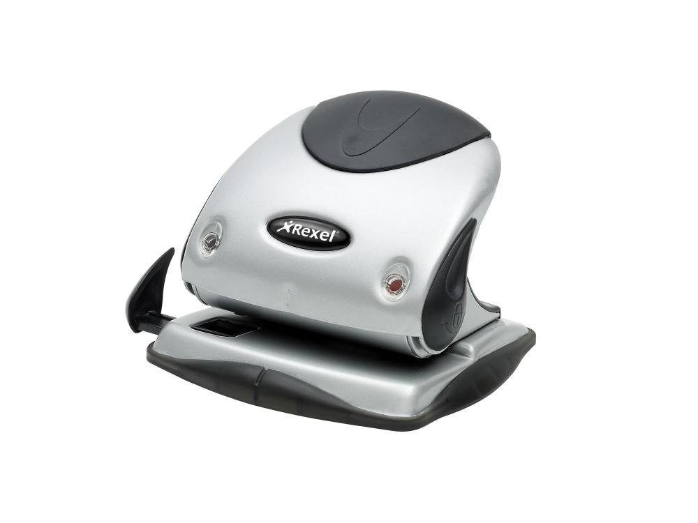 Rexel Precision 225 2 Hole Punch, 25 Sheet Capacity, Paper Alignment Indicator, Metal, Silver/Black, 2100743