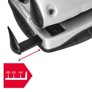 Rexel Precision 225 2 Hole Punch, 25 Sheet Capacity, Paper Alignment Indicator, Metal, Silver/Black, 2100743