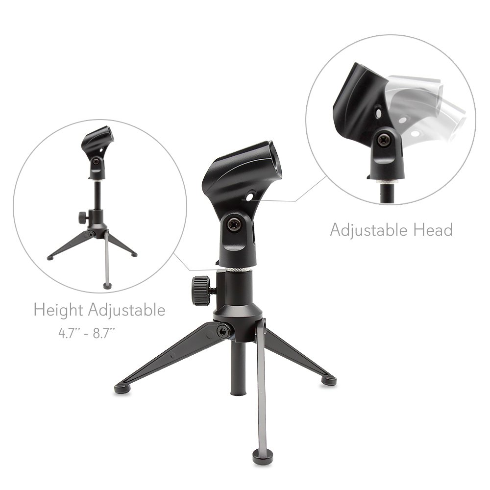 Pyle Desktop Tripod Microphone Stand - Adjustable Height 4.7'' to 8.7'' Inch High with Heavy Duty Clutch Support Weight 5 Lbs. - Ideal for Recording Podcast or Desktop Application PMKSDT25