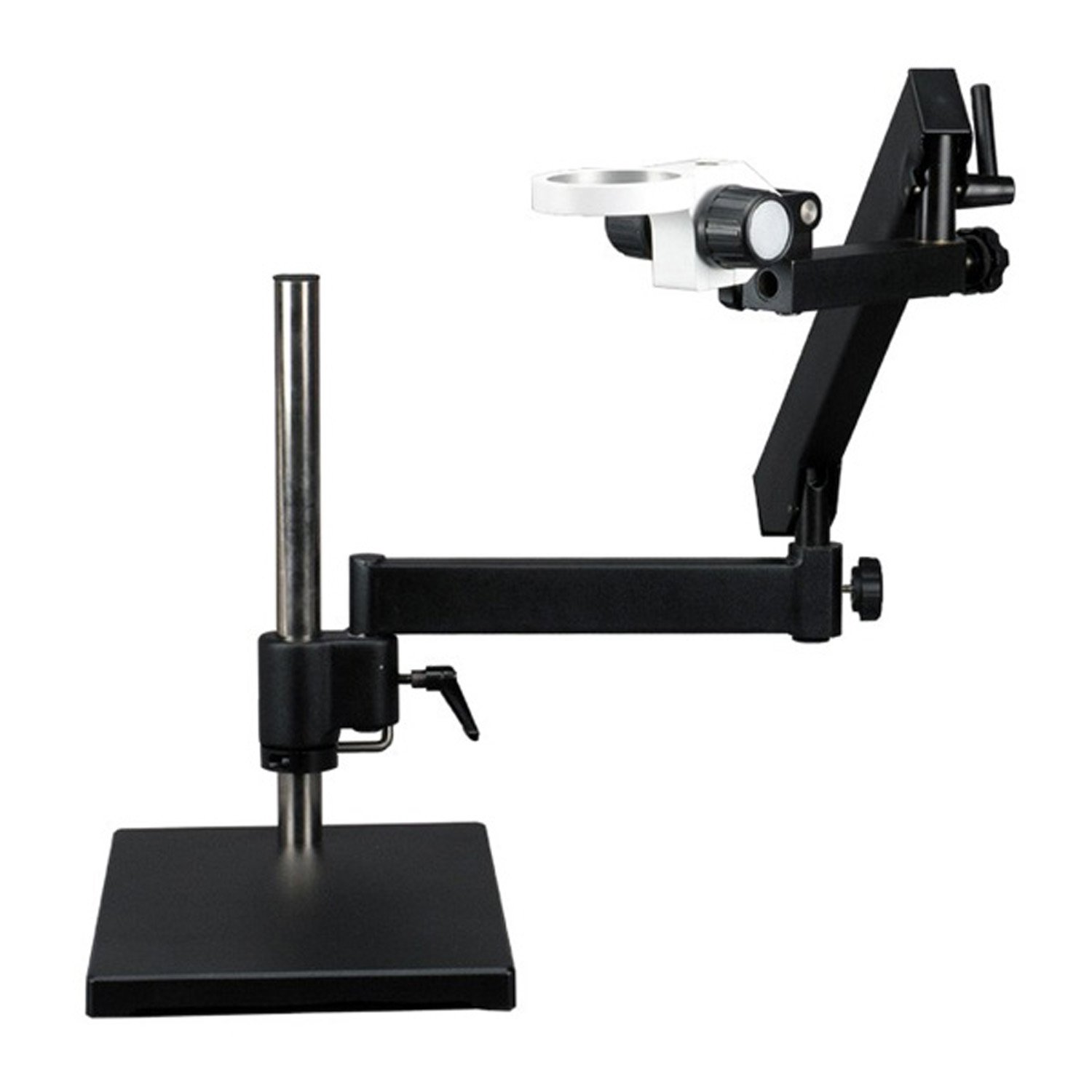 AmScope SM-7BY-FRL Professional Binocular Stereo Zoom Microscope, WH10x Eyepieces, 7X-90X Magnification, 0.7X-4.5X Zoom Objective, 8W Fluorescent Ring Light, Articulating-Arm Boom Stand, 110V-120V, Includes 2.0X Barlow Lens