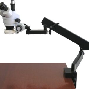 AmScope SM-6TX-FRL Professional Trinocular Stereo Zoom Microscope, WH10x Eyepieces, 3.5X-45X Magnification, 0.7X-4.5X Zoom Objective, 8W Fluorescent Ring Light, Clamping Articulating Arm Stand 110V-120V, Includes 0.5X Barlow Lens