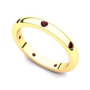 juno jewelry 14k yellow gold bezel set garnet semi eternity band ring, 6.5