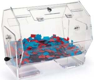 clear plexiglas raffle drum with locking hinged door for countertop usage - medium