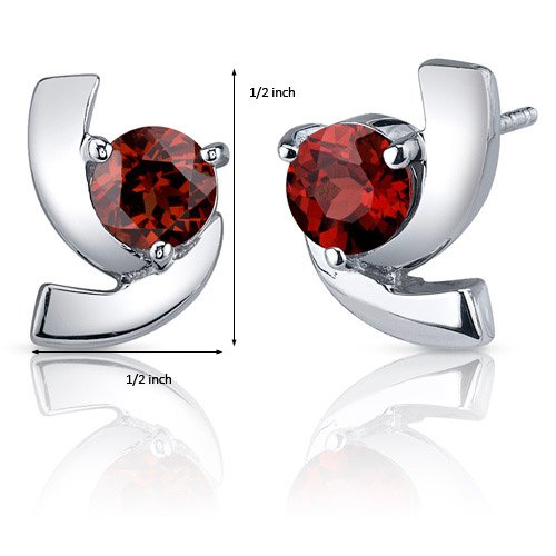 Peora Garnet Stud Earrings for Women 925 Sterling Silver, Natural Gemstone Birthstone, 2 Carats total Round Shape, 6mm, Friction Backs