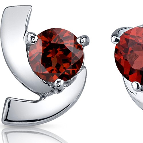 Peora Garnet Stud Earrings for Women 925 Sterling Silver, Natural Gemstone Birthstone, 2 Carats total Round Shape, 6mm, Friction Backs