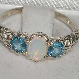 LetsBuyGold 925 Sterling Silver Natural Opal and Blue Topaz Womens Promise Ring - Size 6.5