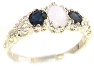 letsbuygold 925 sterling silver natural opal and sapphire womens promise ring - size 9.5