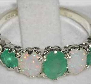 LetsBuyGold 925 Sterling Silver Natural Emerald and Opal Womens Promise Ring - Size 5.5