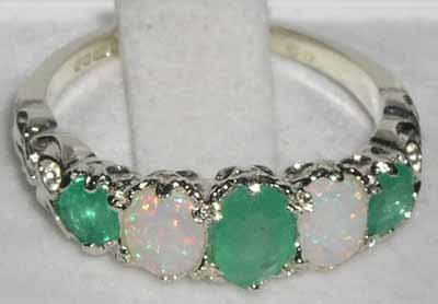 LetsBuyGold 925 Sterling Silver Natural Emerald and Opal Womens Promise Ring - Size 5.5