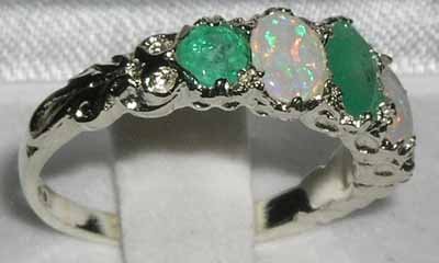 LetsBuyGold 925 Sterling Silver Natural Emerald and Opal Womens Promise Ring - Size 5.5