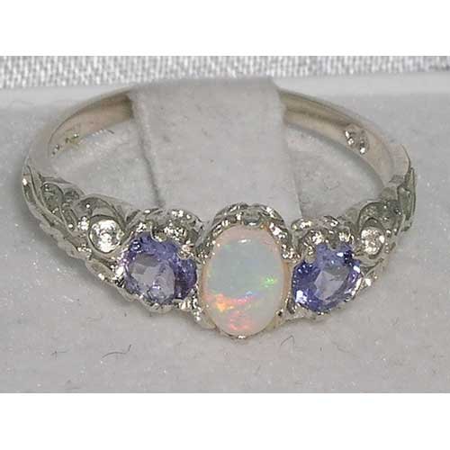 LetsBuyGold 925 Sterling Silver Natural Opal and Tanzanite Womens Anniversary Ring - Size 10.5