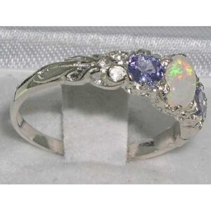 LetsBuyGold 925 Sterling Silver Natural Opal and Tanzanite Womens Anniversary Ring - Size 10.5