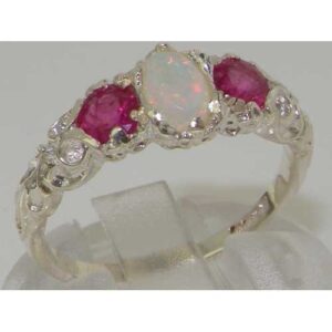 LetsBuyGold 925 Sterling Silver Natural Opal and Ruby Womens Promise Ring - Size 6.5