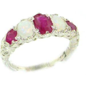 letsbuygold 925 sterling silver real genuine ruby and opal womens band ring - size 11