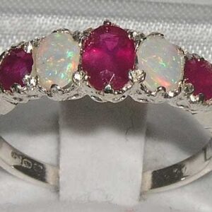 LetsBuyGold 925 Sterling Silver Real Genuine Ruby and Opal Womens Band Ring - Size 11