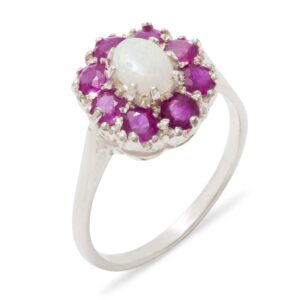 letsbuygold 925 sterling silver real genuine opal and ruby womens cluster engagement ring - size 6