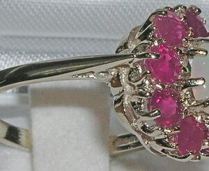 LetsBuyGold 925 Sterling Silver Real Genuine Opal and Ruby Womens Cluster Engagement Ring - Size 6