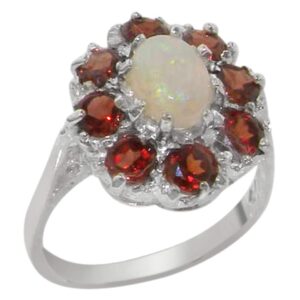 letsbuygold 925 sterling silver real genuine opal and garnet womens band ring - size 7