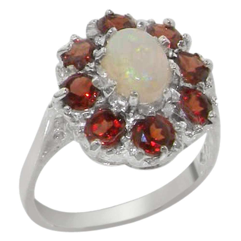 LetsBuyGold 925 Sterling Silver Real Genuine Opal and Garnet Womens Band Ring - Size 7