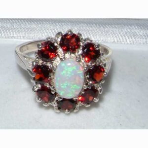 LetsBuyGold 925 Sterling Silver Real Genuine Opal and Garnet Womens Band Ring - Size 7