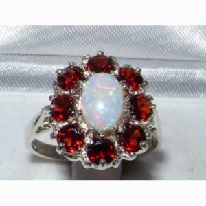 LetsBuyGold 925 Sterling Silver Real Genuine Opal and Garnet Womens Band Ring - Size 7