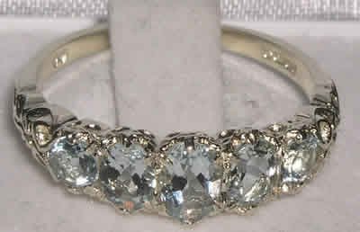 LetsBuyGold 925 Sterling Silver Real Genuine Aquamarine Womens Band Engagement Ring - Size 6