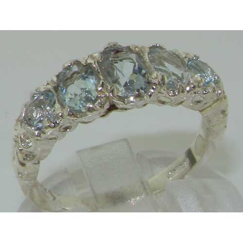 LetsBuyGold 925 Sterling Silver Real Genuine Aquamarine Womens Band Engagement Ring - Size 6