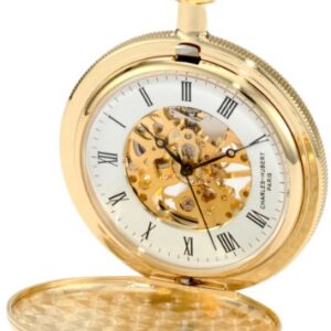 Charles-Hubert, Paris 3909-G Classic Collection Gold-Plated Hunter Case Mechanical Pocket Watch