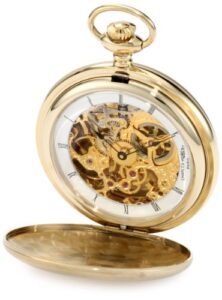 charles-hubert, paris 3906-g premium collection gold-plated stainless steel satin finish hunter case mechanical pocket watch