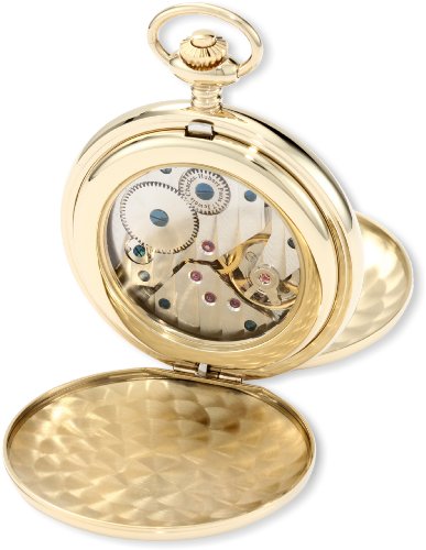 Charles-Hubert, Paris 3907-GRR Premium Collection Gold-Plated Stainless Steel Polished Finish Double Hunter Case Mechanical Pocket Watch