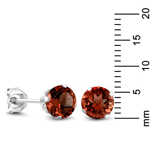 Gem Stone King 925 Sterling Silver Red Garnet Stud Earrings for Women | 2.00 Cttw | Gemstone Birthstone Jewelry Gift | Round 6MM