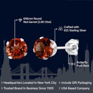 Gem Stone King 925 Sterling Silver Red Garnet Stud Earrings for Women | 2.00 Cttw | Gemstone Birthstone Jewelry Gift | Round 6MM