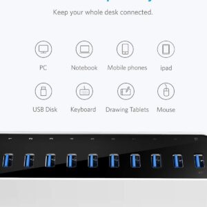 Anker USB A Hub, USB 3.0 Hub, 10 Ports USB Hub for Laptop & PC, for MacBook, Mac Pro/Mini, iMac, XPS, Surface Pro, Galaxy Series, Mobile HDD and More