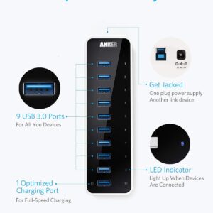 Anker USB A Hub, USB 3.0 Hub, 10 Ports USB Hub for Laptop & PC, for MacBook, Mac Pro/Mini, iMac, XPS, Surface Pro, Galaxy Series, Mobile HDD and More