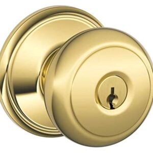 Schlage F51-AND Andover Keyed Entry F51A Panic Proof Door Knob, Lifetime Polished Brass