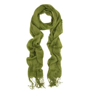 trendsblue elegant solid color viscose fringe scarf, olive