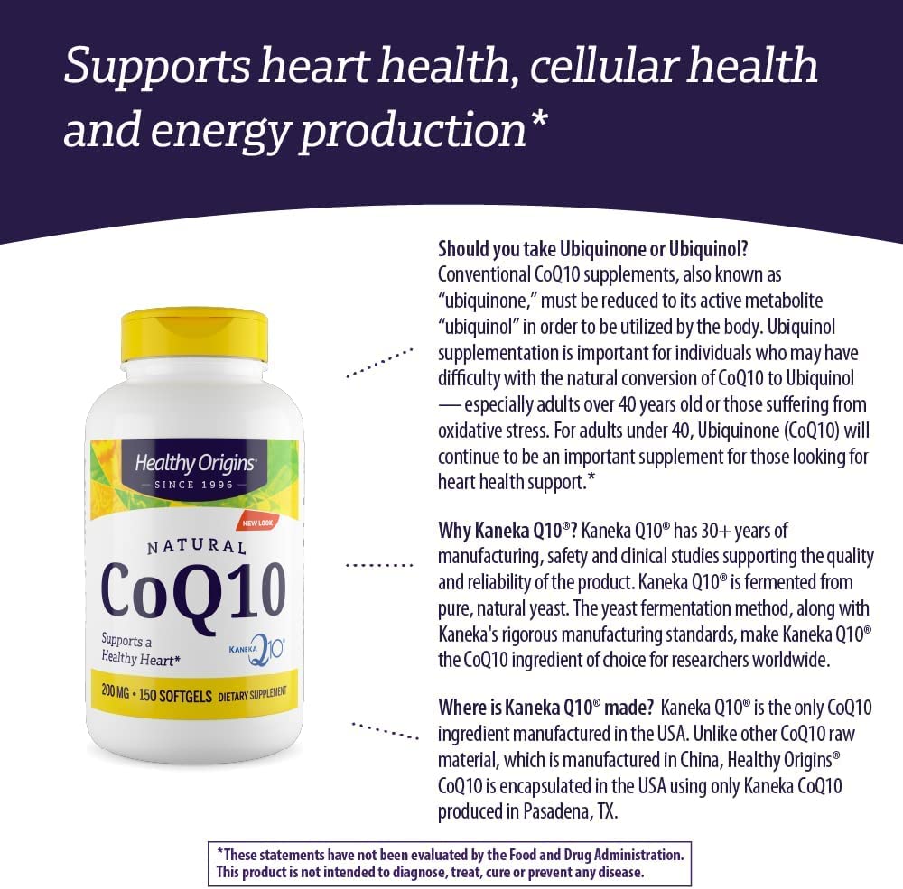 Healthy Origins CoQ10 (Kaneka Q10), 200 mg - Heart Health & Energy Supplement - Gluten-Free & Non-GMO Supplements - 150 Softgels