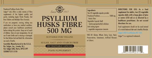 Solgar - Psyllium Husks Fiber 500 mg, 200 Vegetable Capsules