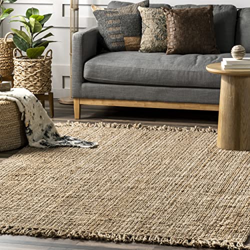 nuLOOM 4x6 Daniela Jute Tassel Hand Woven Area Rug, Natural, Solid Chunky Farmhouse Design, Natural Fiber, For Bedroom, Dining Room, Living Room, Hallway, Office, Entryway