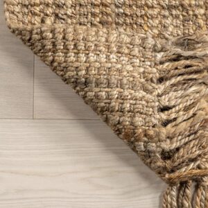 nuLOOM 4x6 Daniela Jute Tassel Hand Woven Area Rug, Natural, Solid Chunky Farmhouse Design, Natural Fiber, For Bedroom, Dining Room, Living Room, Hallway, Office, Entryway