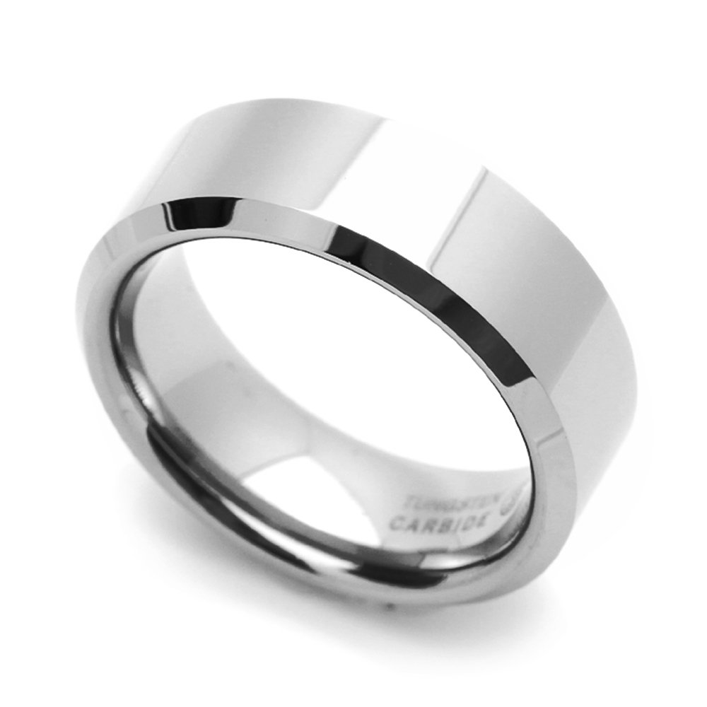 Double Accent 8MM Comfort Fit Tungsten Carbide Wedding Band Beveled Edges Classic Flat Ring (5 to 15), 7.5