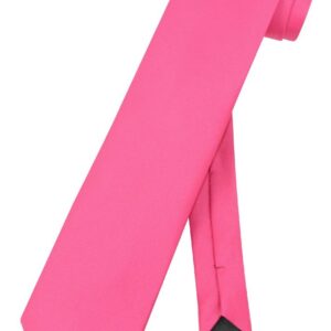 Vesuvio Napoli NeckTie Solid HOT PINK FUCHSIA Color Men's Neck Tie, Hot Pink Fuchsia Fuschia, One Size