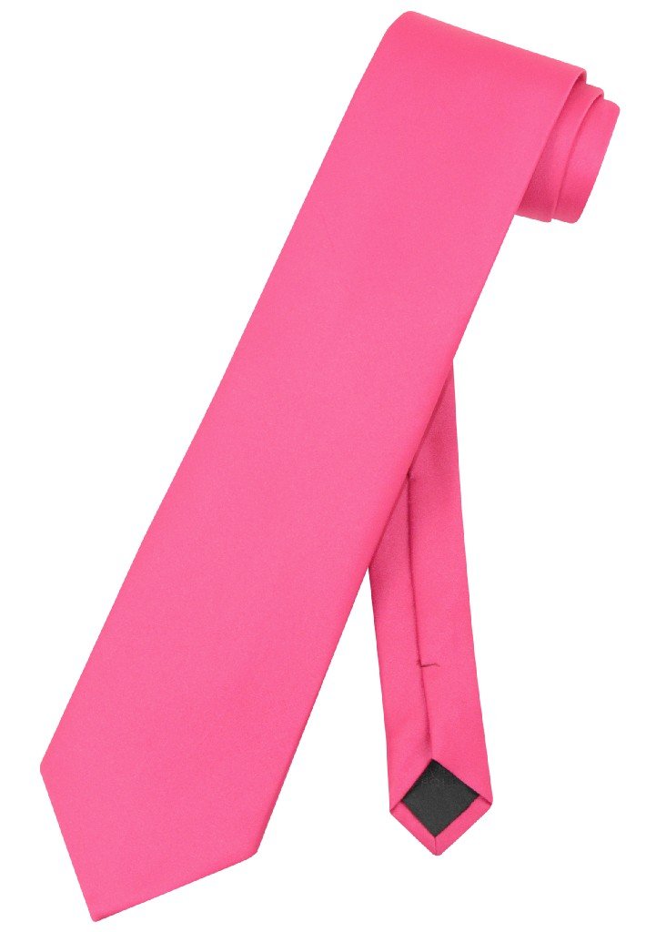 Vesuvio Napoli NeckTie Solid HOT PINK FUCHSIA Color Men's Neck Tie, Hot Pink Fuchsia Fuschia, One Size