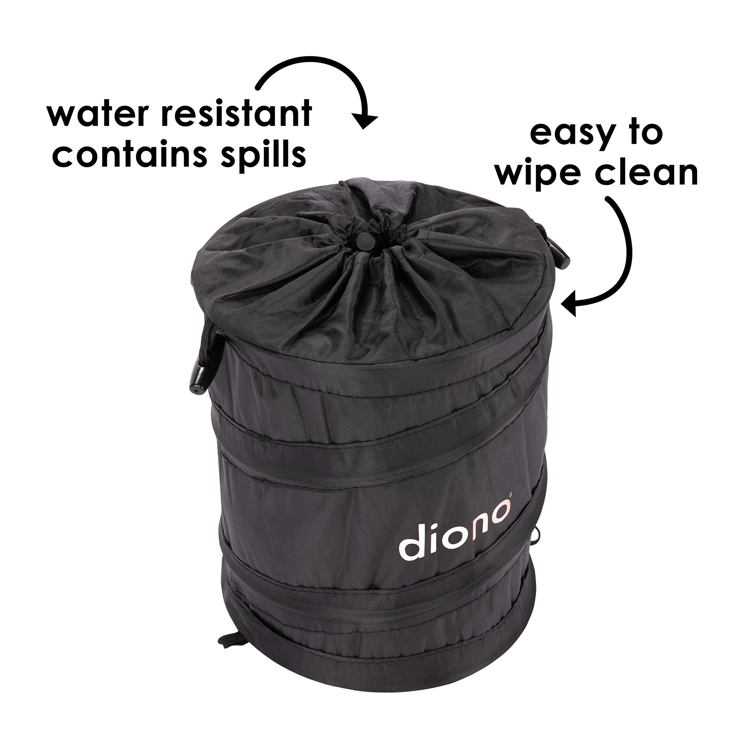 Diono Pop-up Trash Bin, Collapsible Car Trash Can Portable, Small, Leak Proof, Perfect For Keeping Car Clean, Black