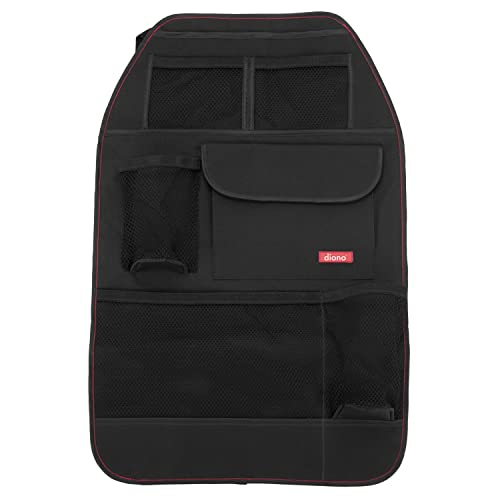 Diono Stow 'n Go Car Back Seat Organizer for Kids, Kick Mat Back Seat Protector, with 7 Storage Pockets, 2 Drinks Holders, Water Resistant, Durable Material, Black , 18x10x9 Inch (Pack of 1)