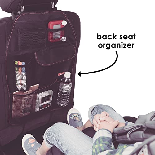 Diono Stow 'n Go Car Back Seat Organizer for Kids, Kick Mat Back Seat Protector, with 7 Storage Pockets, 2 Drinks Holders, Water Resistant, Durable Material, Black , 18x10x9 Inch (Pack of 1)