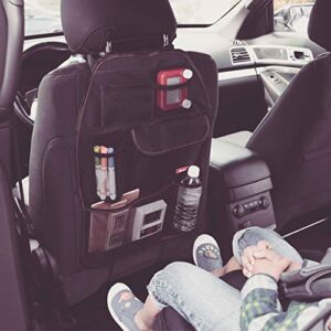 Diono Stow 'n Go Car Back Seat Organizer for Kids, Kick Mat Back Seat Protector, with 7 Storage Pockets, 2 Drinks Holders, Water Resistant, Durable Material, Black , 18x10x9 Inch (Pack of 1)