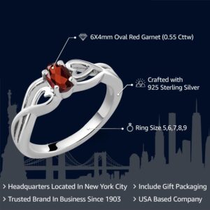 Gem Stone King 925 Sterling Silver 6X4MM Oval Gemstone Birthstone Heart infinity Ring | Wedding Anniversary Promise Ring For Women | Available In Size 5, 6, 7, 8, 9