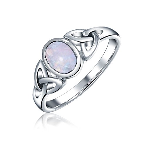 Bling Jewelry Celtic Trinity Love Knot Triquetra Rainbow Moonstone Infinity Ring Band For Women Teen 1MM Band .925 Sterling Silver June Birthstone